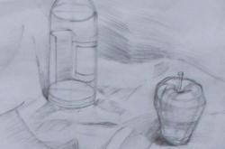 红酒瓶与苹果组合素描图片